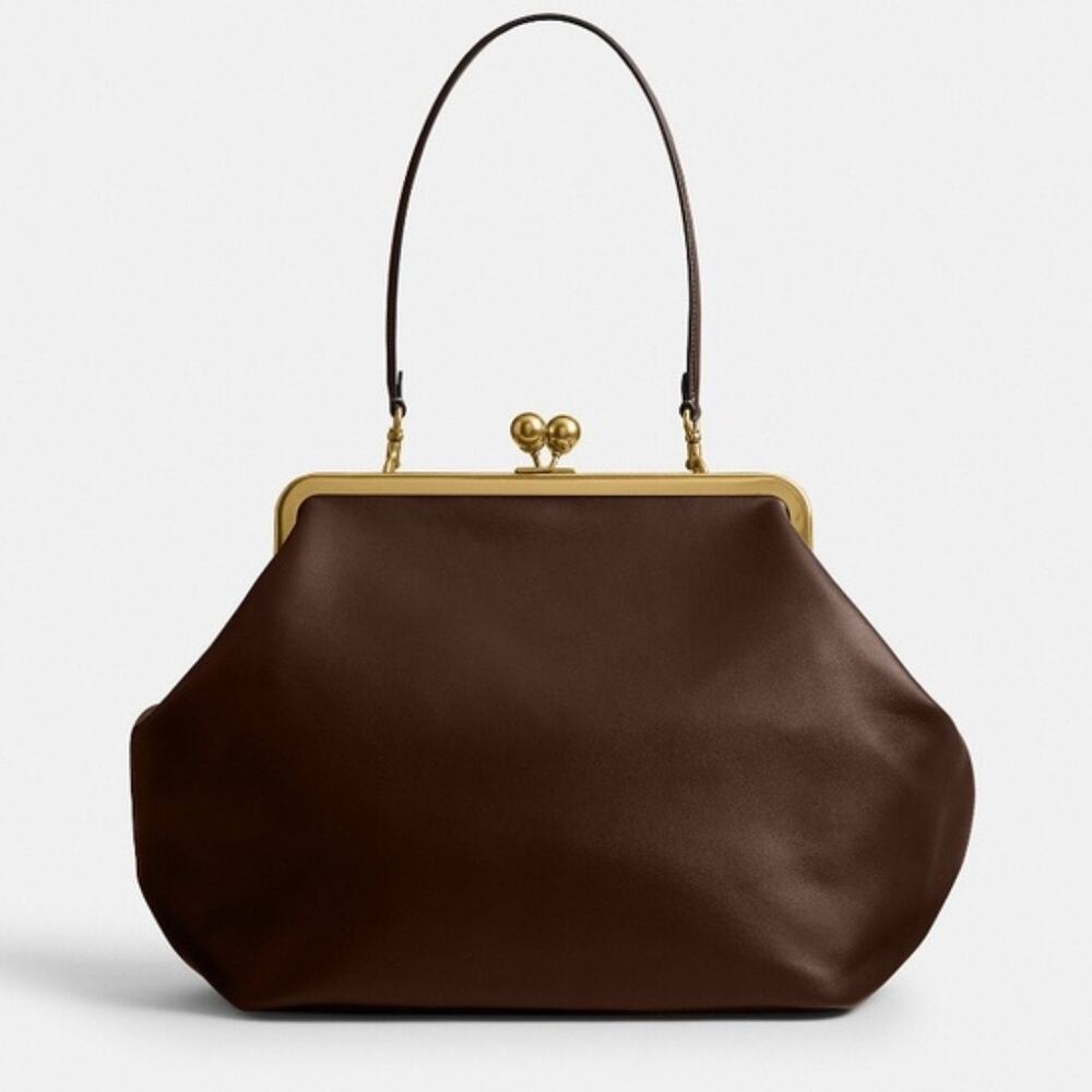 Coach Glovetanned Leather Kisslock Large Frame Dark Brown Limited Re-Edition NWT